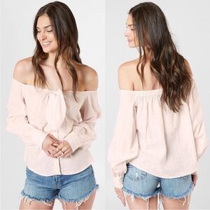 Free People Hello There Beautiful Off Shoulder Striped Blouse Size Small